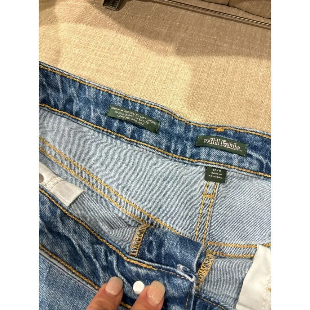 Wild Fable 12 super high rise rolled cuff medium wash distressed cotton spandex